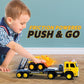 MOBIUS Toys Flatbed Truck with Excavator Tractor Toy - 1:12 Scale, Push and Go Construction Vehicle Playset, Lights & Sounds for