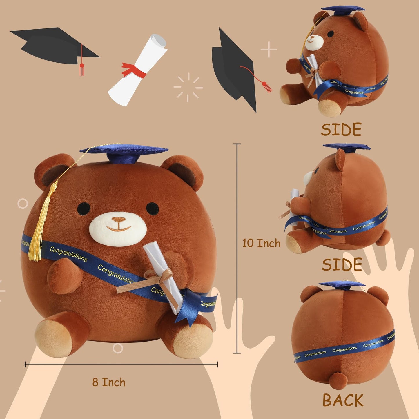 Finebee Bear Stuffed Animal Brown Bear Plushie Present Doll Gifts Soft Graduation Plush With Cap For Kids Students Kawaii Celebr