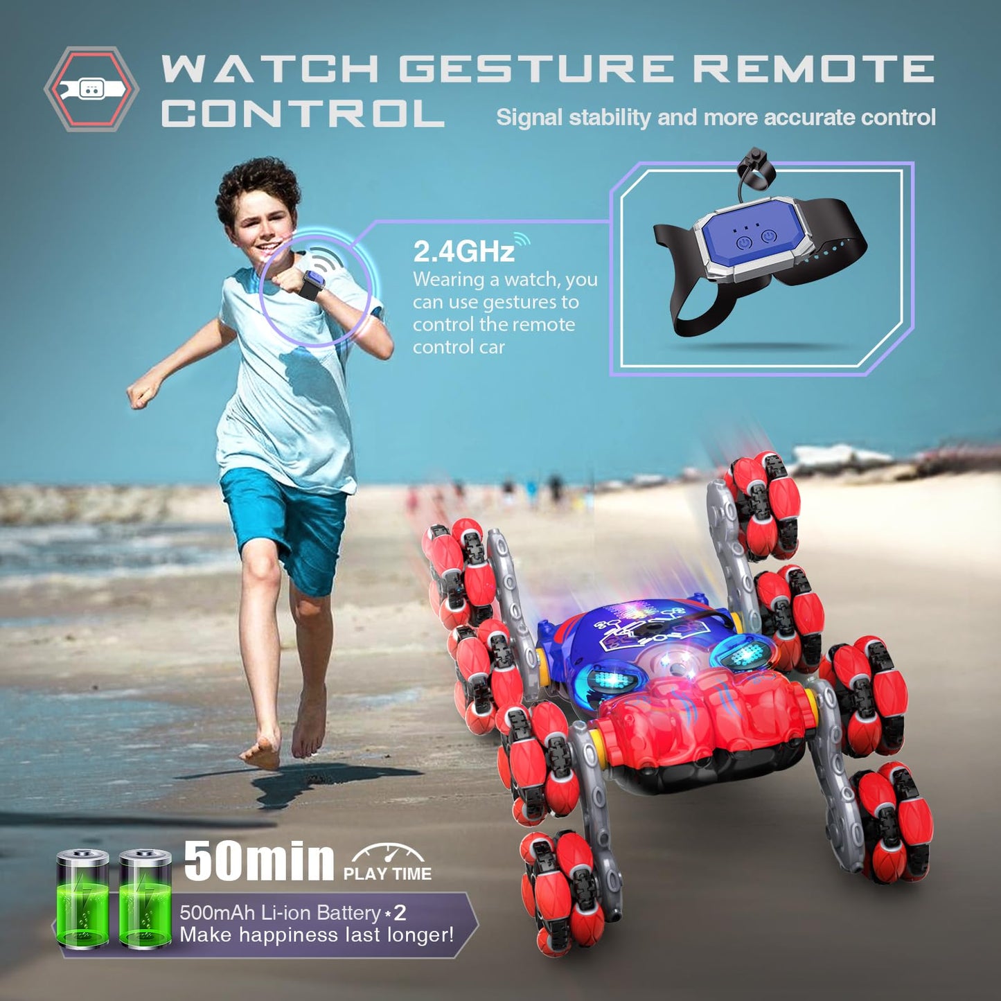 Paaxido Remote Control Car, 8WD Gesture Sensing RC Car, 2.4GHz RC Stunt Car Boys Toys with Spray & Light, Hand Controlled RC Car