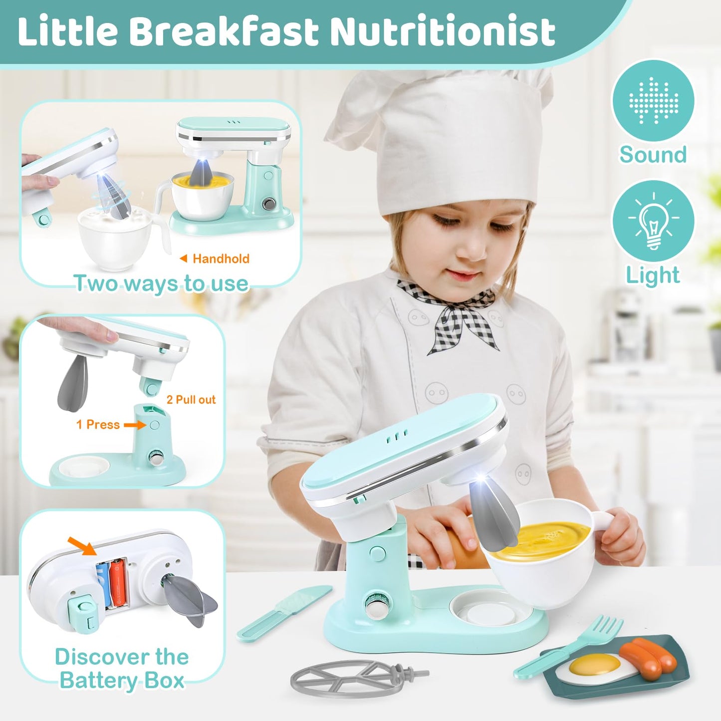 Shemira Play Kitchen Accessories, Pretend Play Kitchen Appliances Toy Set with Coffee Maker, Blender, Mixer, Toaster, Toys for 3