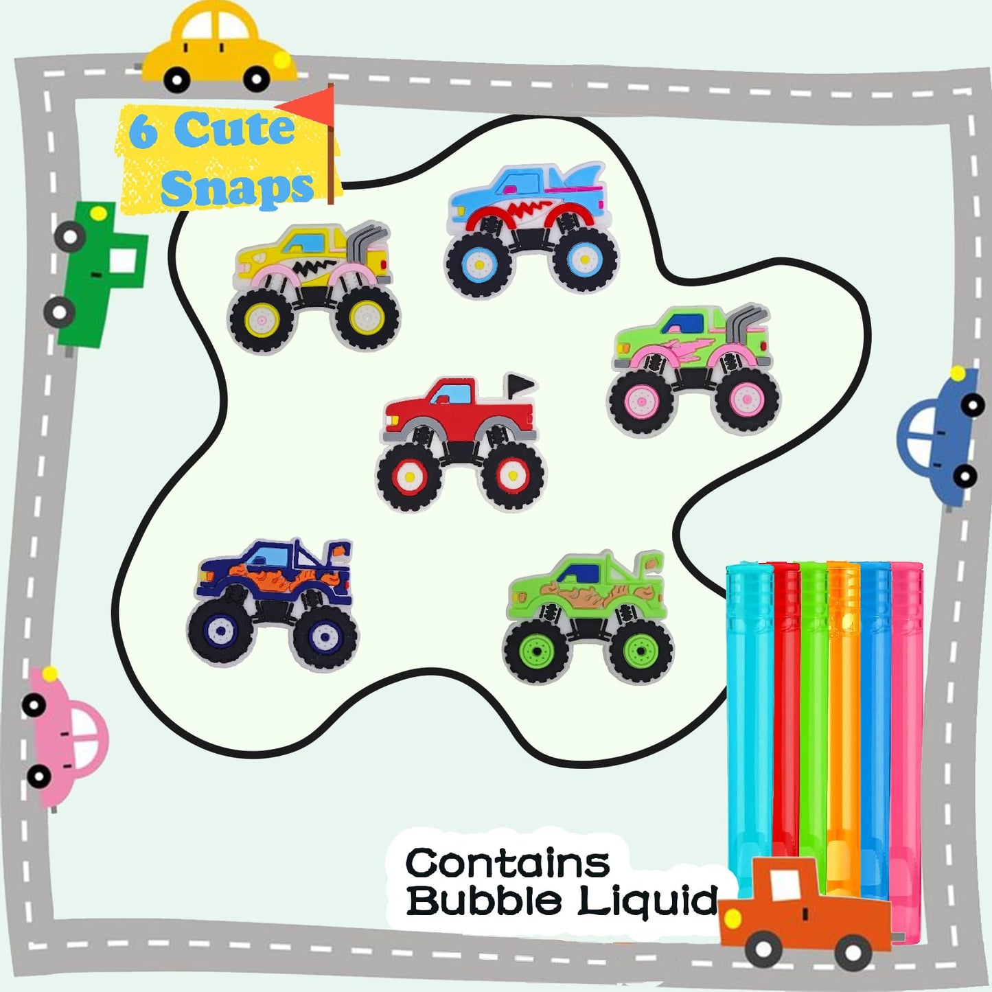 48Pcs Monster Truck Mini Bubble Wands For Kids Cars Party Favors 6 Cute Designs Cartoon Birthday Party Supplies Christmas Party