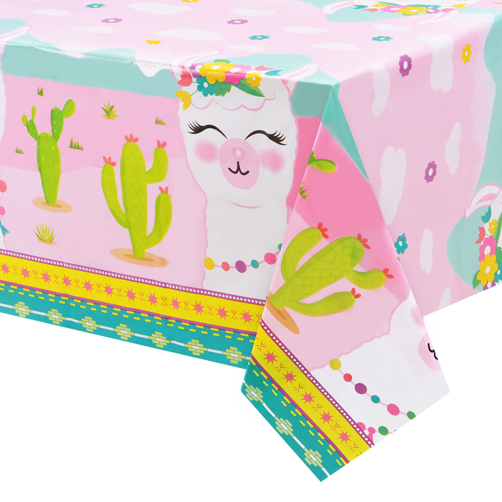 WERNNSAI Llama Table Cover - 2 PCS 54    x 108    Party Disposable Plastic Tablecloth, Alpaca Lama Party Supplies for Kid Girl P