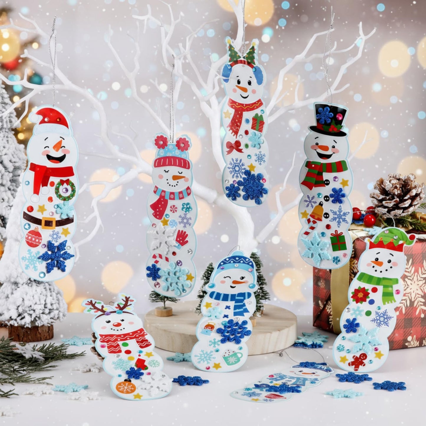 Frienda 48 Set Christmas Snowman Craft Kit DIY Christmas Snowman Bookmarks Ornaments Art Sets Winter Xmas Foam Stickers and Craf