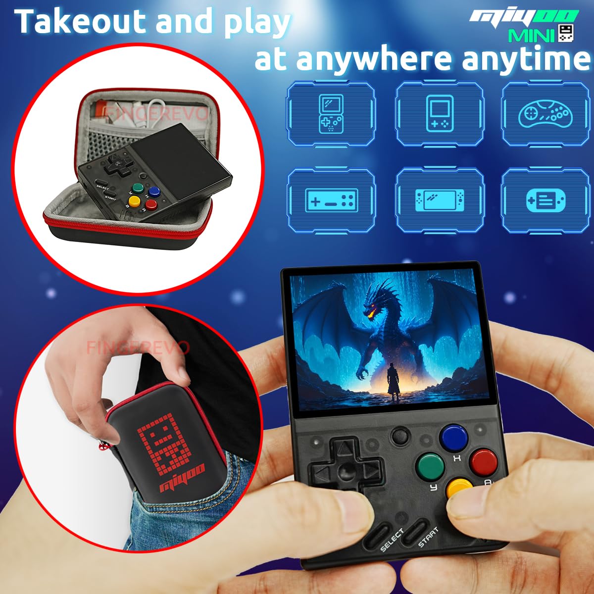 Miyoo Mini V4 Handheld Game Console 2.8-Inch 750*560 Ips Screen 2000Mah Miyoo-Mini V4 With Portable Case Transparent Black