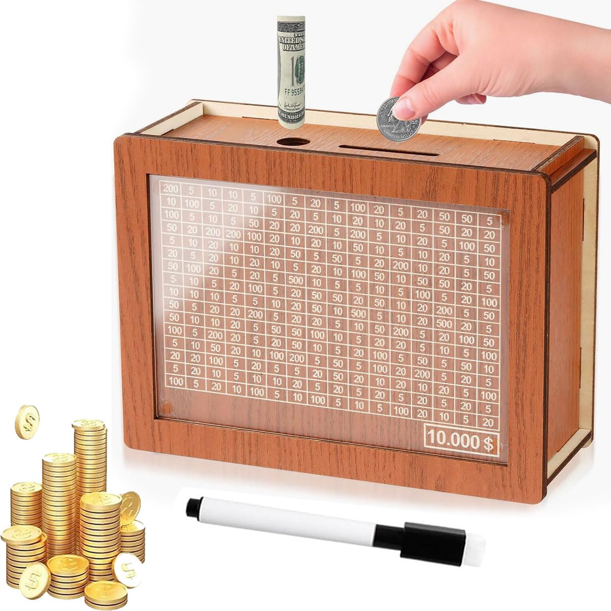 Generic Cash Vault Wooden Savings Box, Wooden Cash Saver Money Box,Wooden Coin Bank For Boys And Girls, Adults Money Box With Counter For Savings Goal $10000 Best Gift For Friends, Xz-754