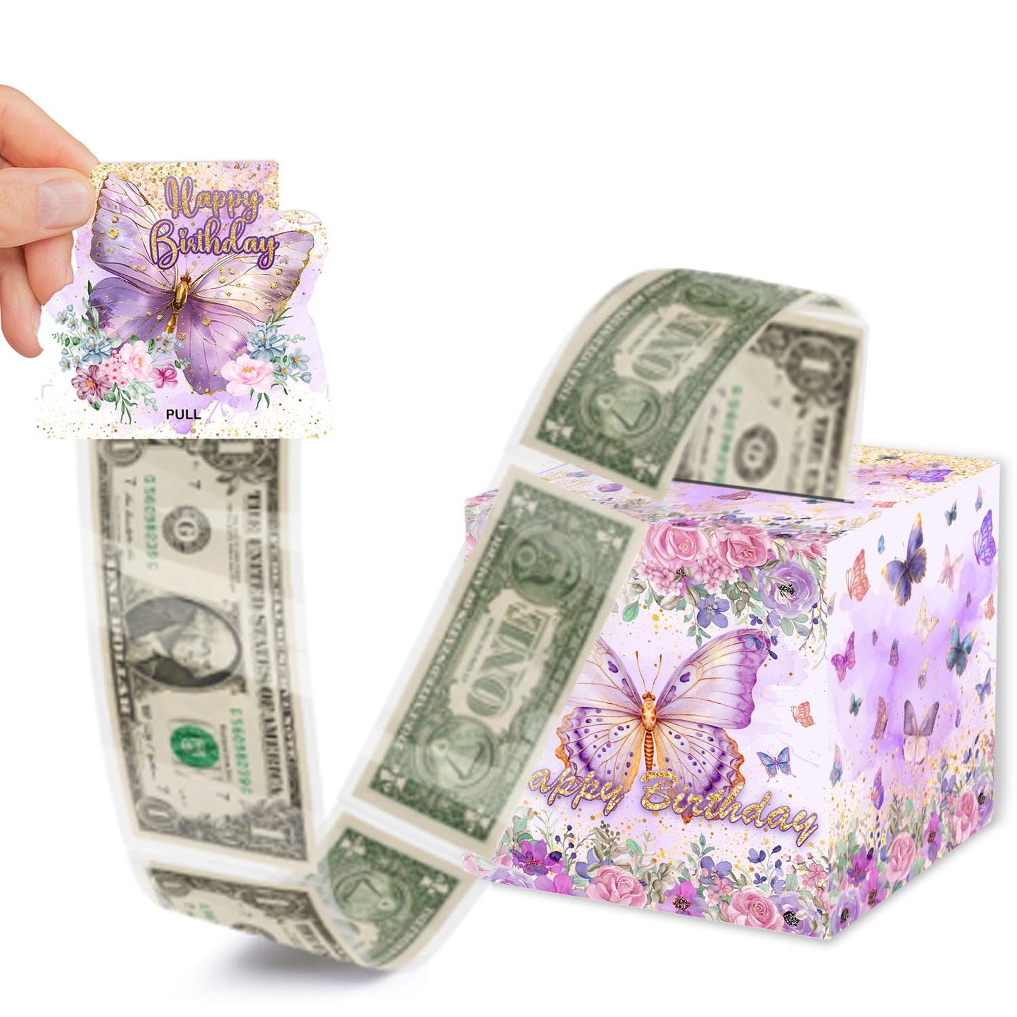 Shlinco Purple Butterfly Birthday Party Gifts, Birthday Gifts Money Pull Box For Butterfly Lover, Purple Theme Decorations, Them