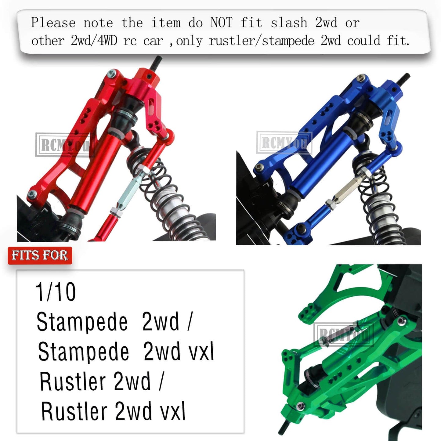 RCMYou RC Front Rear Suspension A-Arms Upgrades Part for 1/10 Rustler VXL/Stampede VXL 2WD,Alloy Arms Hop Ups w/Tie Bar,Replace