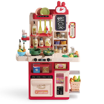 Hitish Kids Kitchen Playset Set, 63Pcs Pretend Play Kitchen Toys For Toddlers, Cooking Stove With Steam Sound Light, Play Sink W