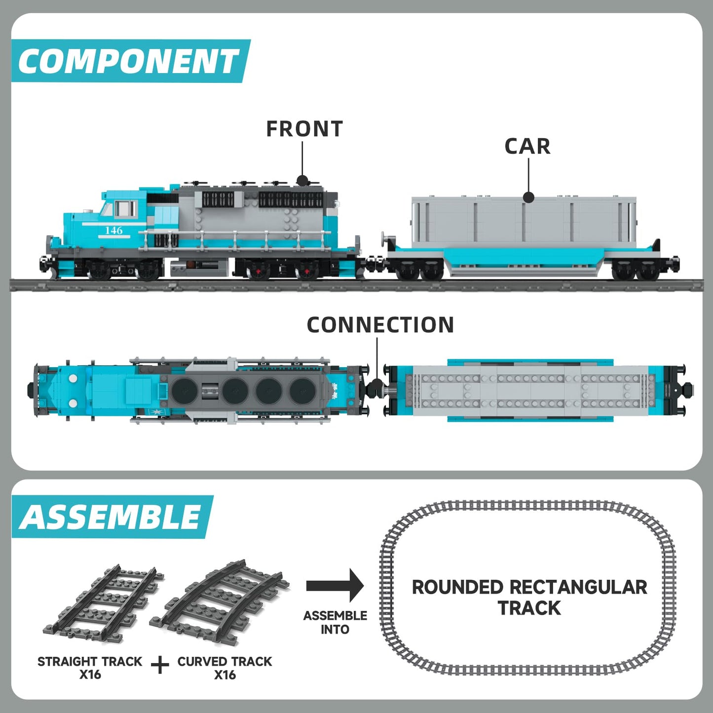 MOCBROPCS Train Building Block Set  Freight Cargo Internal Combustion Locomotive Model Building Toys  Gift for Kids Age 8+/mature-themed (1078 Pieces  with 32 Rails and Rechargeable Motor)