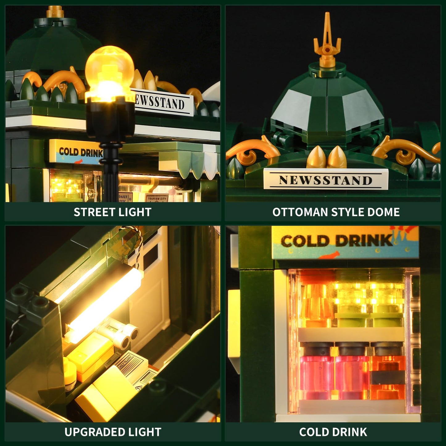 Funwhole Newsstand Lighting Building Bricks Set - City Town Life Newsstand Led Light Construction Building Model Set 556 Pcs For Adults And Teen
