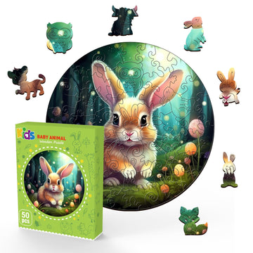 Woodbests 50 Piece Large Wooden Puzzles For Kids Ages 4-6, Rabbit Wooden Kids Puzzles (11.4''X11.4'') Unique Shape, Birthday & E