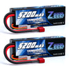 Zeee 7.4V 2S Lipo Battery 5200mAh 80C Hard Case Battery Deans T Plug with Housing for 1/8 1/10 RC Vehicles Car Slash RC Buggy Tr