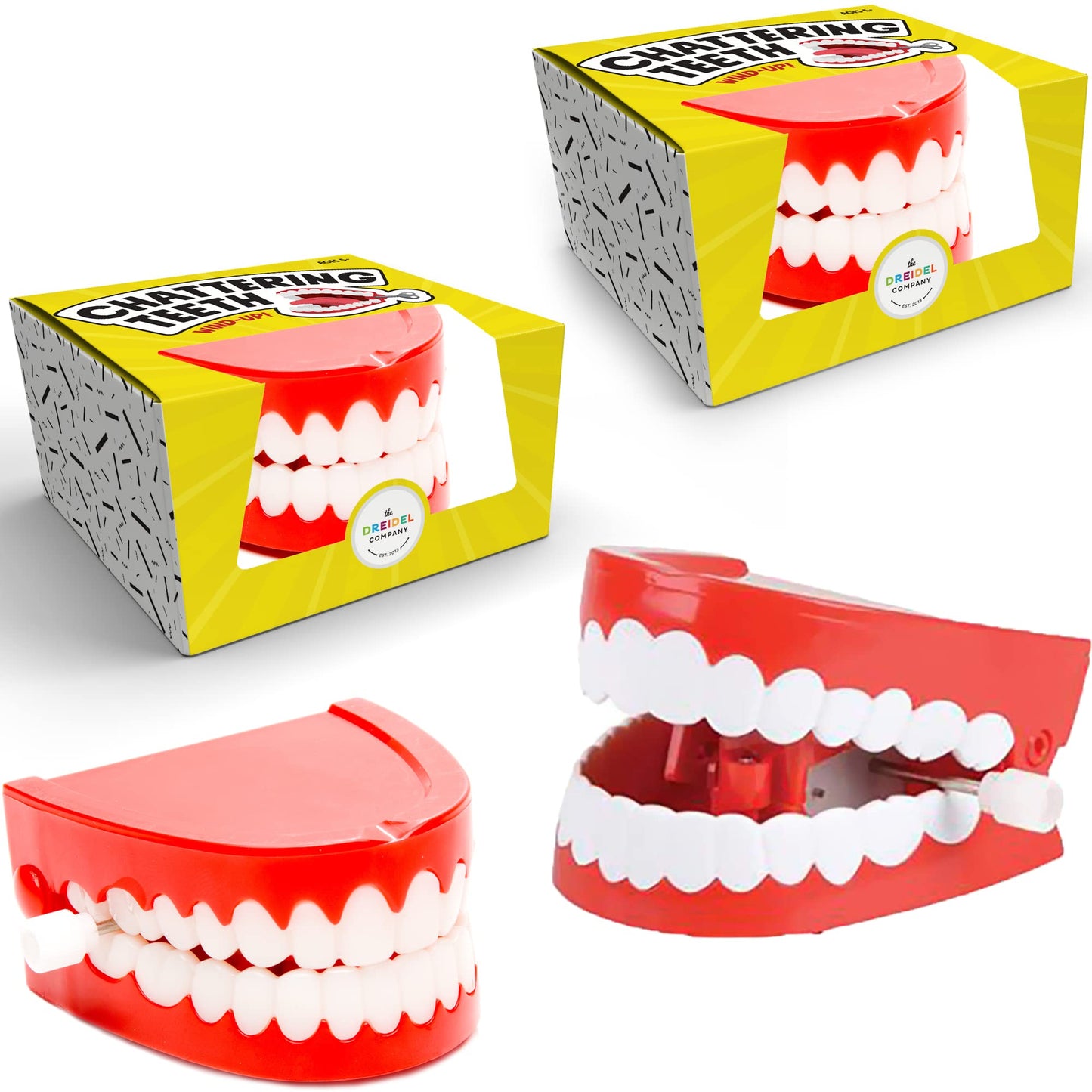 The Dreidel Company Wind Up Teeth Chomping & Chattering Teeth Toys For Kids Birthday Party Favors, Novelty And Gag Gifts, 2.5' Inches (2-Pack)