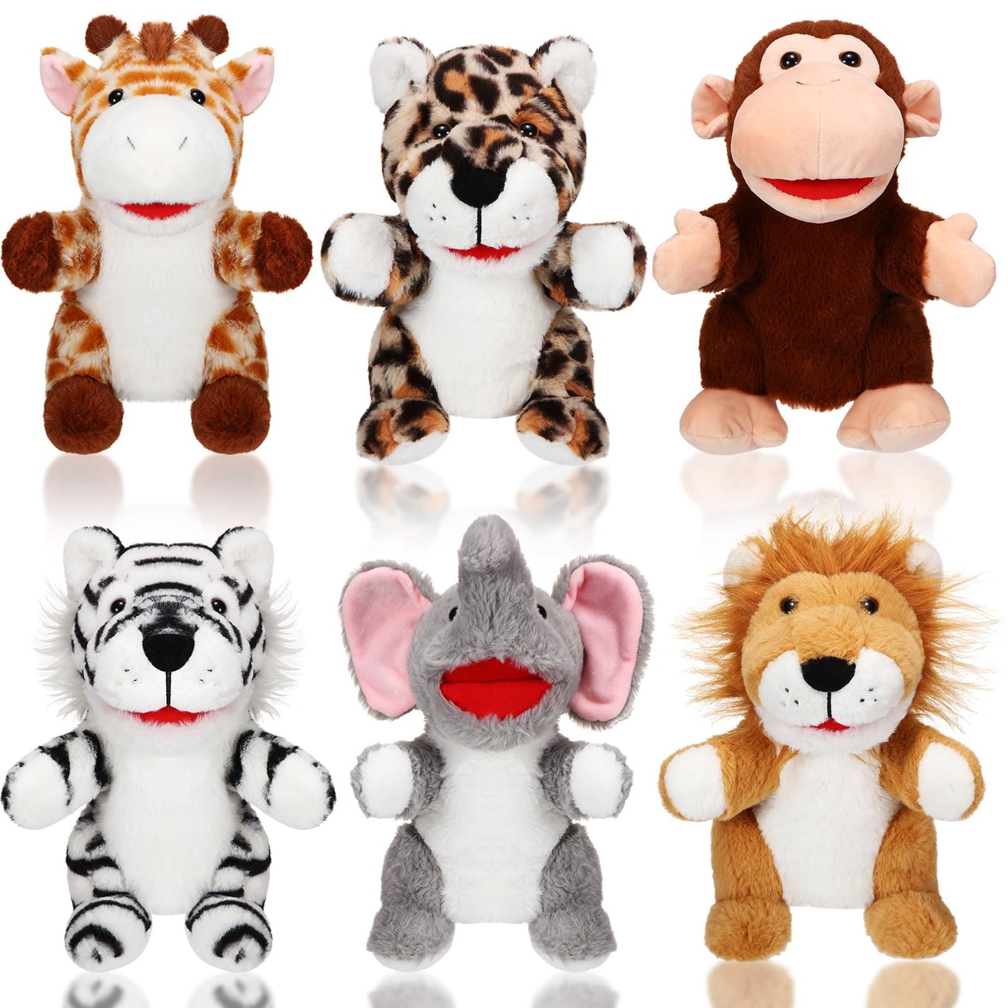 Lenwen 6 Pcs Valentines Day Gifts For Kids Hand Puppets Bulk With Working Mouth 10 Inches Plush Animal Hand Puppet Toddler Plush Toys For Classroom Exchange Gift Birthday Party Favor(Forest Animal)