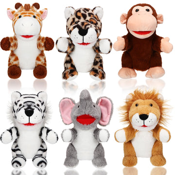 Lenwen 6 Pcs Valentines Day Gifts For Kids Hand Puppets Bulk With Working Mouth 10 Inches Plush Animal Hand Puppet Toddler Plush Toys For Classroom Exchange Gift Birthday Party Favor(Forest Animal)