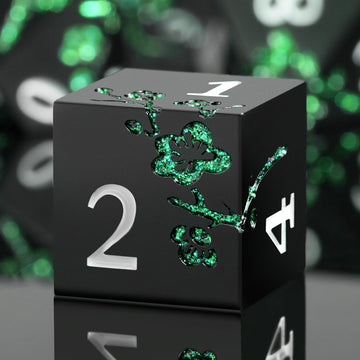 Glitter Green DND Metal Dice, DNDND 7 PCS Flower Metallic DND Dice Set with Grogeous Gift Case for Dungeons and Dragon Tabletop 