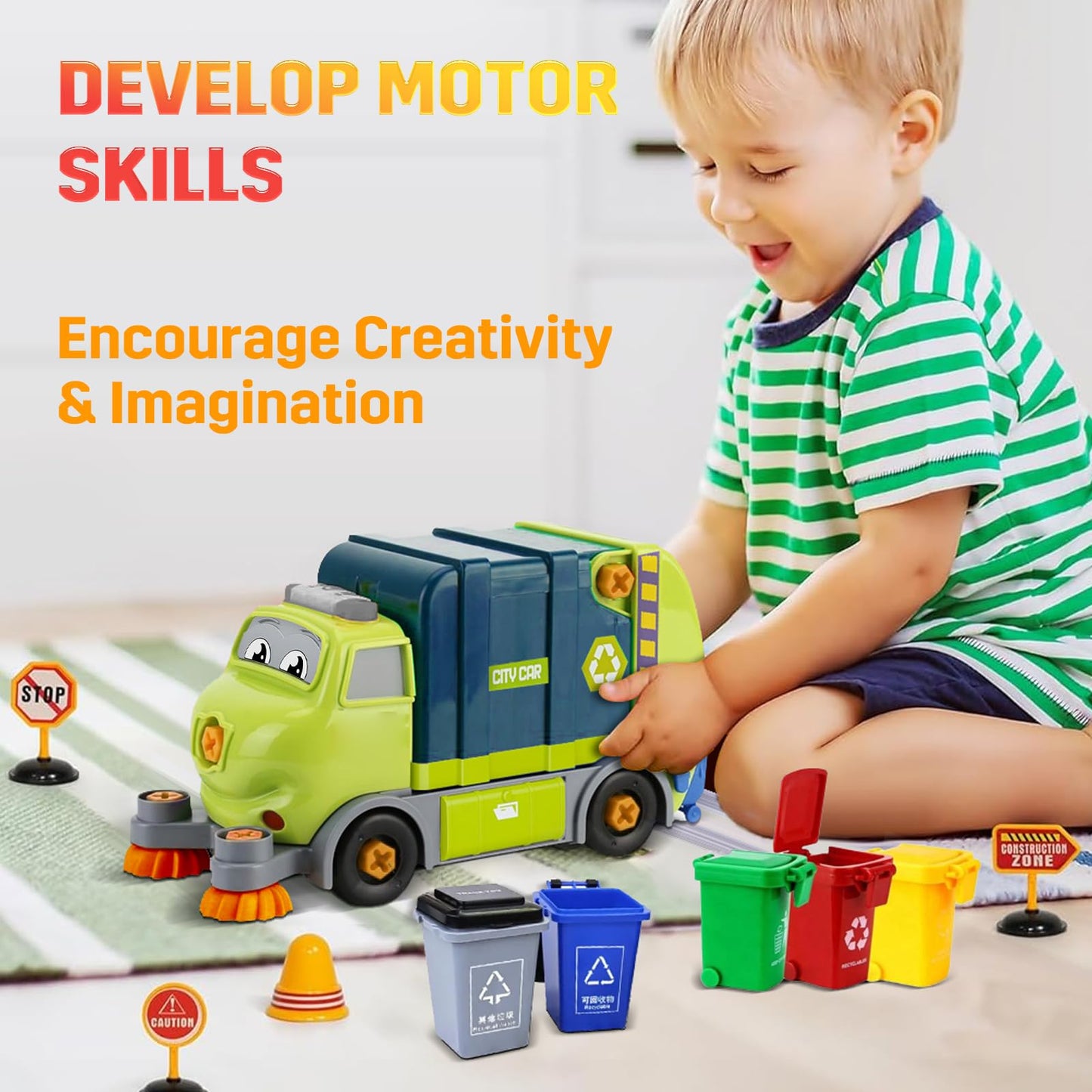 Take Apart Toy Garbage Truck Toys - 29 Pieces Disassembly Set with Electric Drill, Christmas Day & Birthday Gift for 3 4 5 6 7 Y
