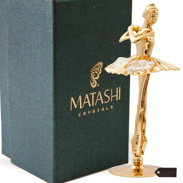 Matashi 24K Gold Plated Ballerina Figurine With Arms Crossed - Crystal Studded Tabletop Decoration - Perfect Valentine'S Day Gift For Her, Mom, Wife, Girlfriend, Birthday, Mother'S Day, Anniversary