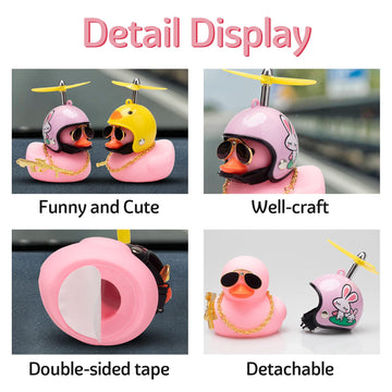 Wonuu Rubber Duck Car Ornaments Pink Duck Car Dashboard Decorations Set With Propeller Helmet, Sunglasses, And Gold Chain. (Pink-Pink G)