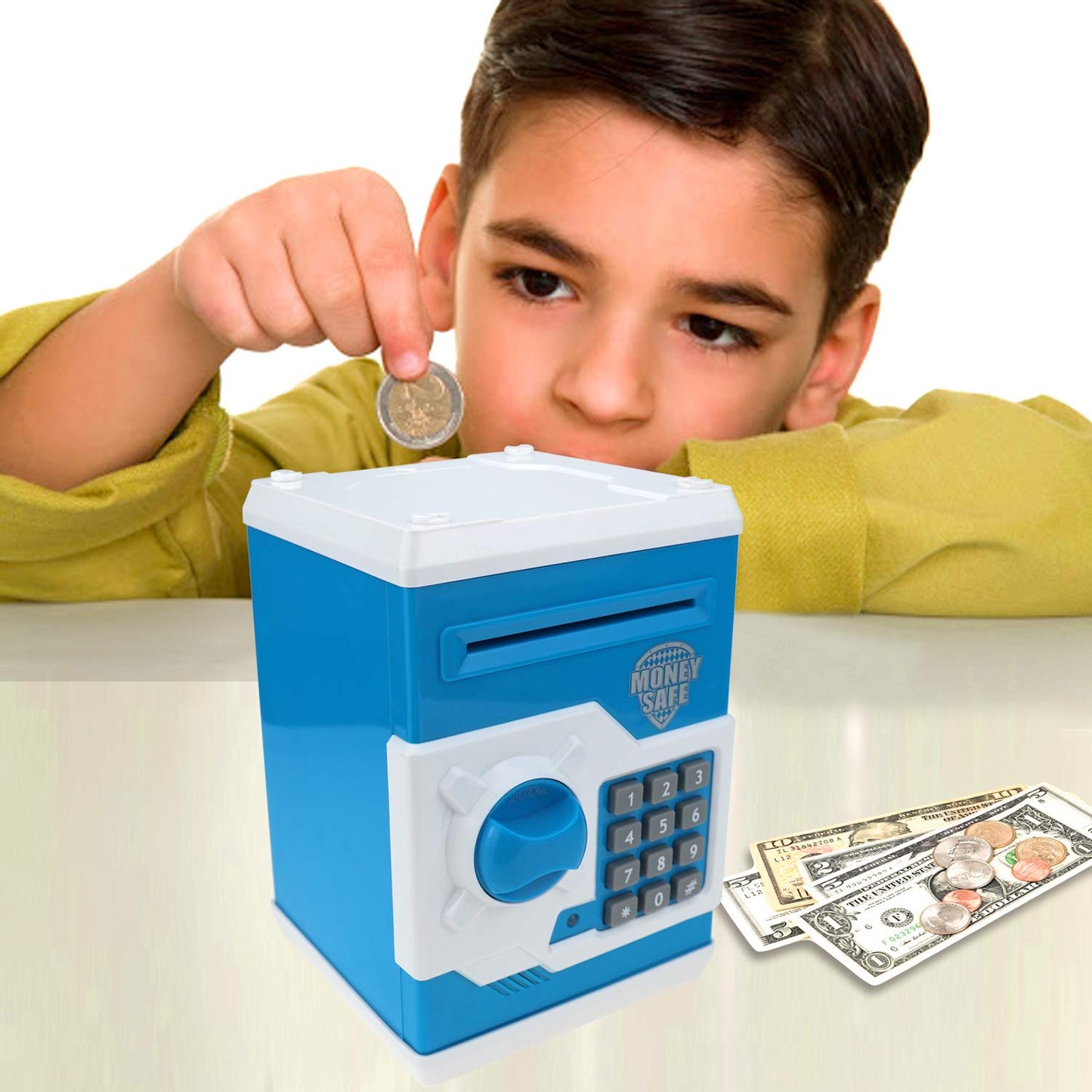 Yoego Kids Money Bank, Electronic Piggy Banks, Great Gift Toy For Kids Children, Auto Scroll Paper Money Saving Box Password Coi