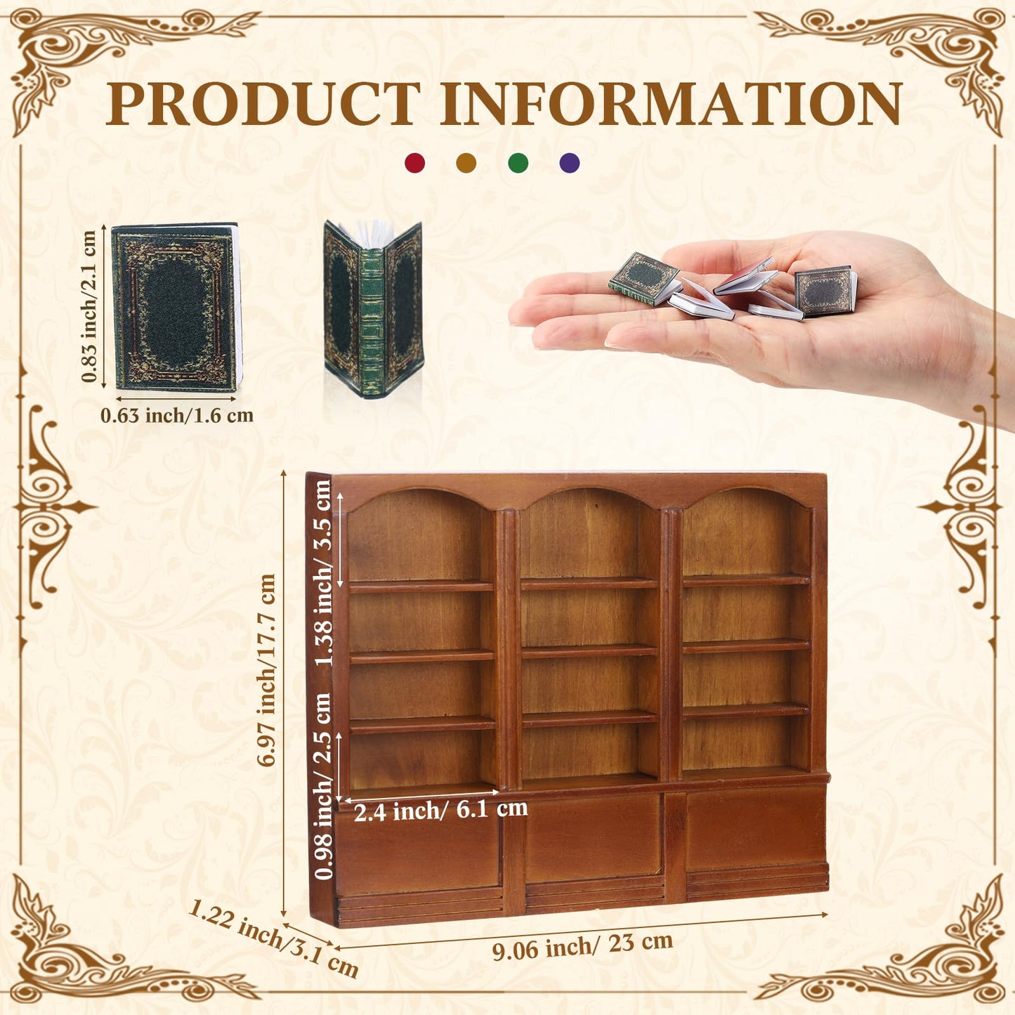 Chivertion 1:12 Scale Dollhouse Miniature Wooden Bookshelf With 48 Pcs Miniatures Books, Mini Bookcase Mini Library Furniture Gi