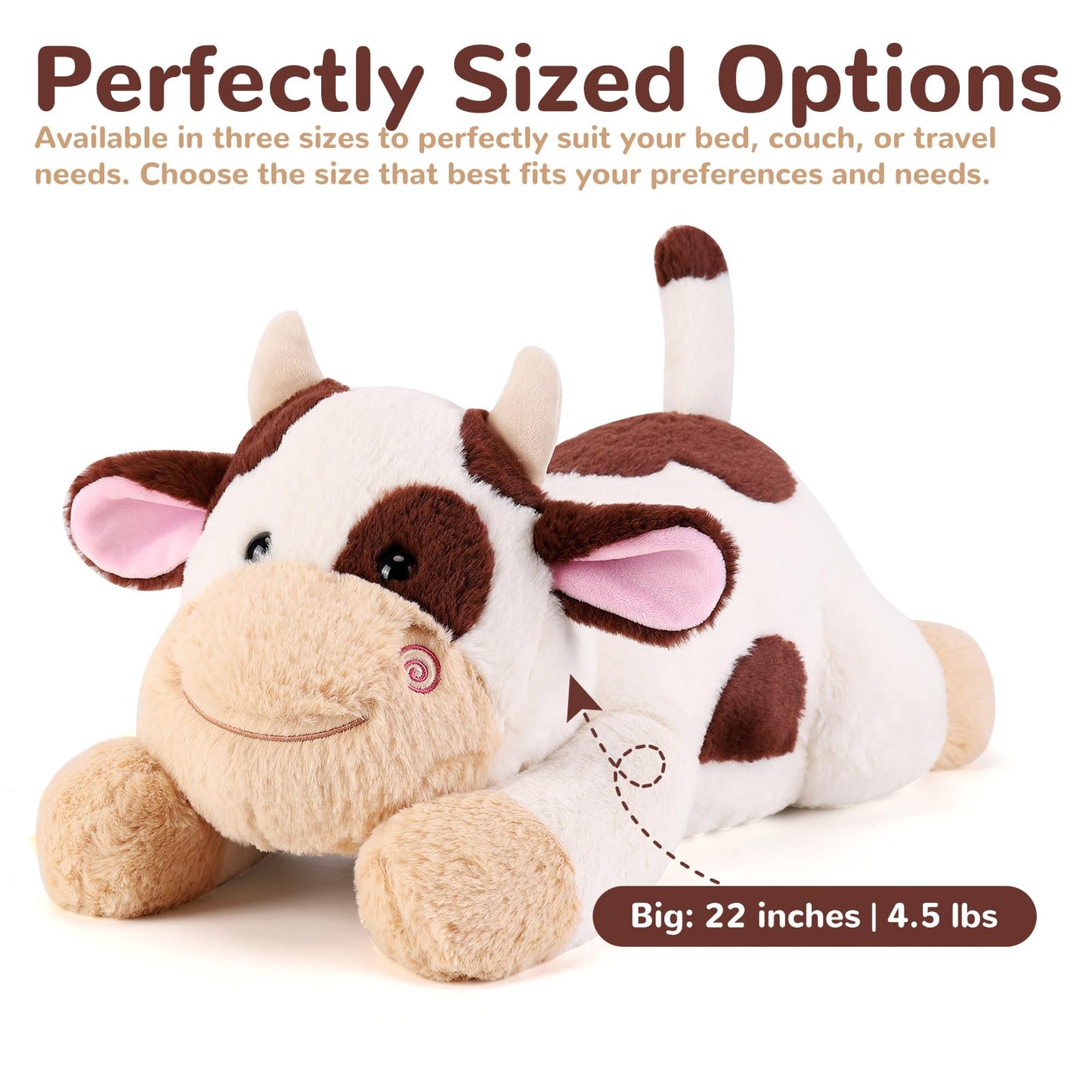 gnomantic Cow Weighted Stuffed Animal - 22" 4.5 lbs Plush Toy, Brown Cotton Plush Pillow for Kids & Adults