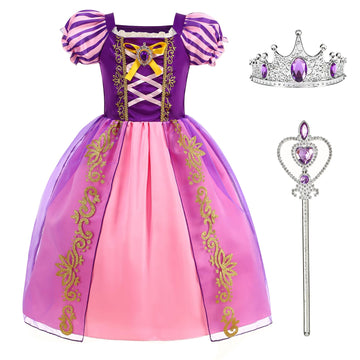 ROSADAGE Princess Costumes Halloween Cosplay Party Dress Up for Little Girls with Accessories (Purple, 110)