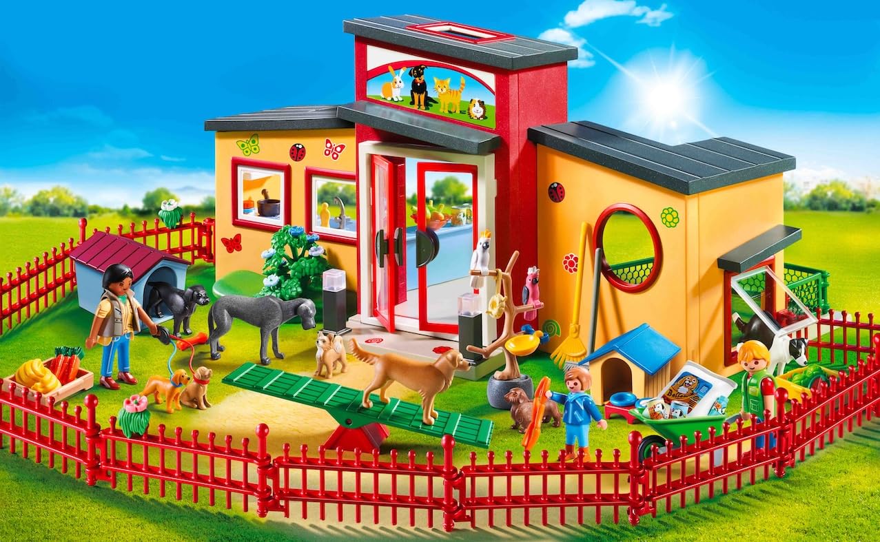 PLAYMOBIL MyLife 71599 Pet Hotel  Large Guest House with 10 Animals  Care Accessories and Decorative Stickers  Toys for Boys and Girls Ages 4