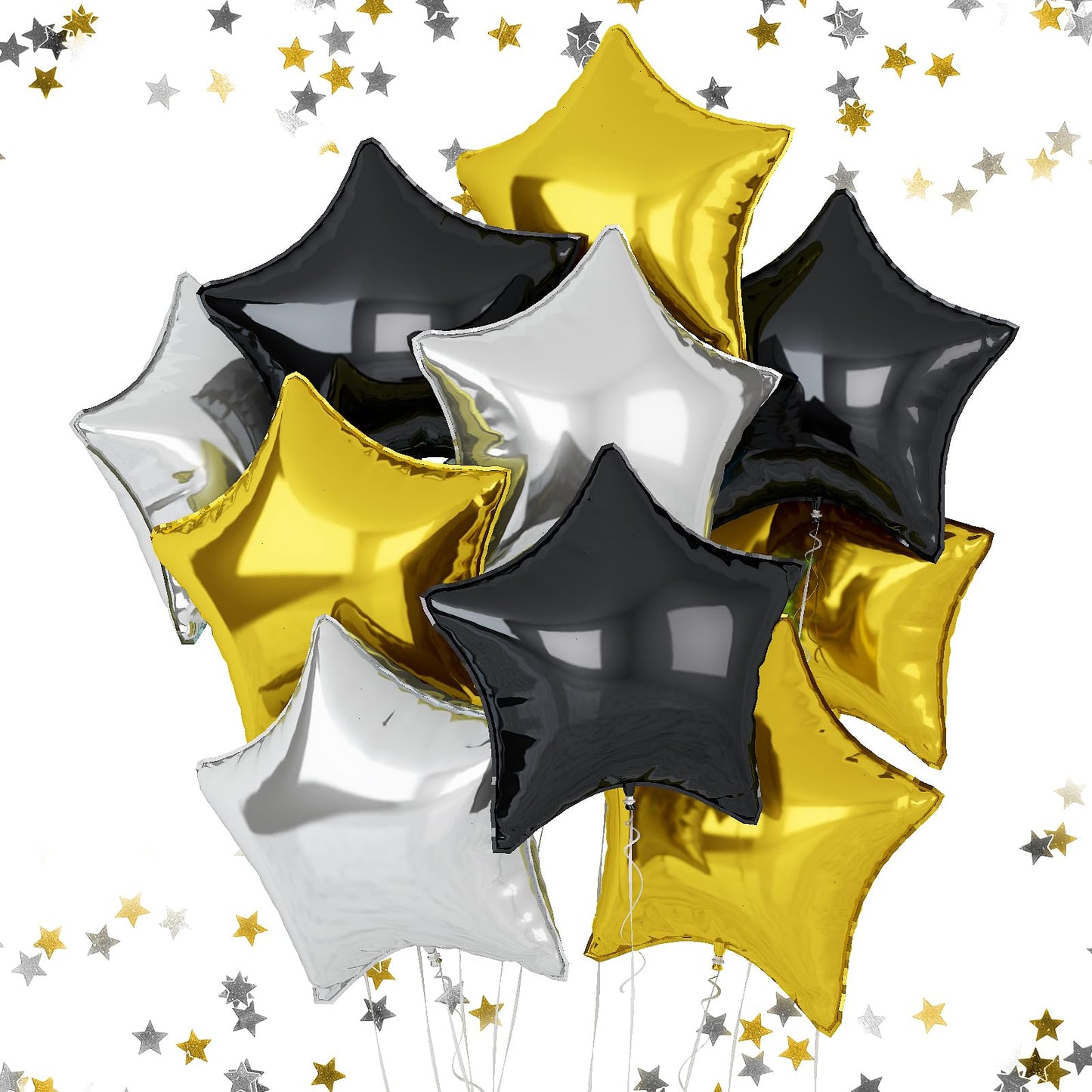 Black Gold Foil Star Balloons, 18 Inches Star Foil Balloons For Helium, 10 Pcs Black Gold Silver Helium Birthday Balloons, Party