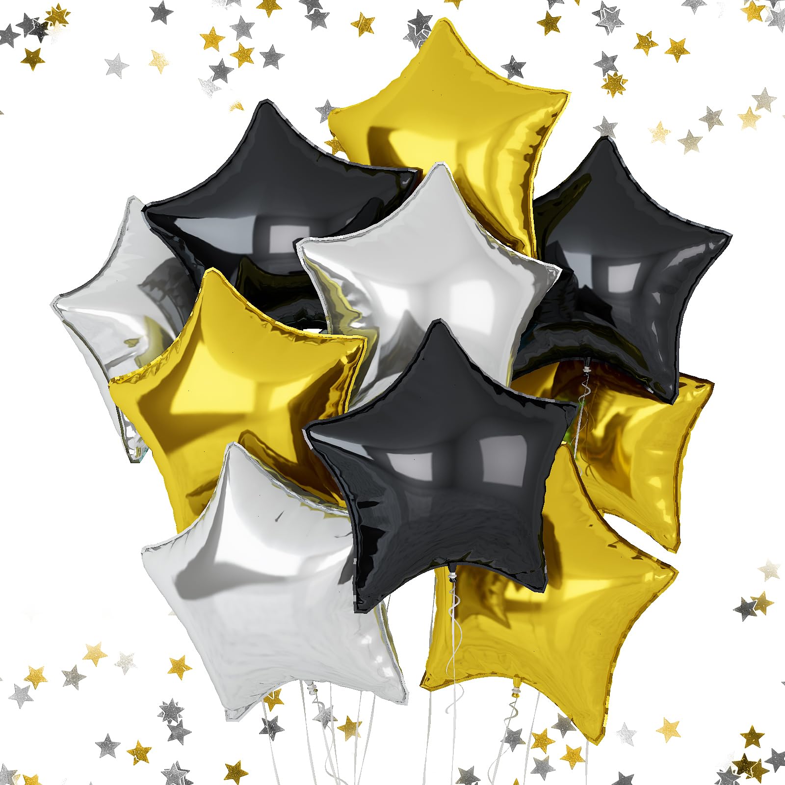 Black Gold Foil Star Balloons, 18 Inches Star Foil Balloons For Helium, 10 Pcs Black Gold Silver Helium Birthday Balloons, Party