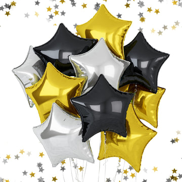 Black Gold Foil Star Balloons, 18 Inches Star Foil Balloons For Helium, 10 Pcs Black Gold Silver Helium Birthday Balloons, Party