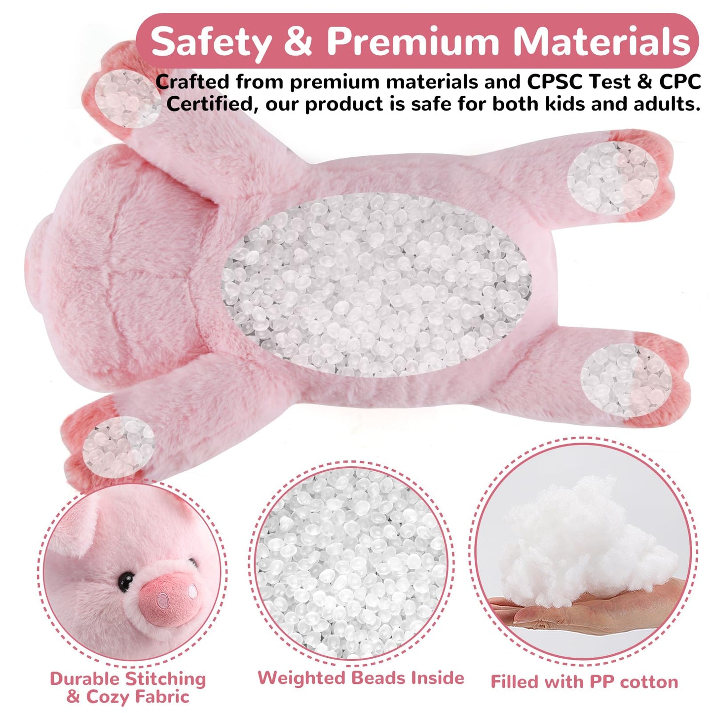 Gnomantic 22-Inch Pig Weighted Stuffed Animal - 4.5 lbs Cotton Plush Toy for Kids & Adults