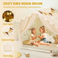 PIIKAGO Kids Tent Indoor with Stat Lights - Play Tent for Kids Ages 4-8  Toddler Playhouse with Cloth Curtain for Girls Boys  57  x 35  x 47  (Beige)