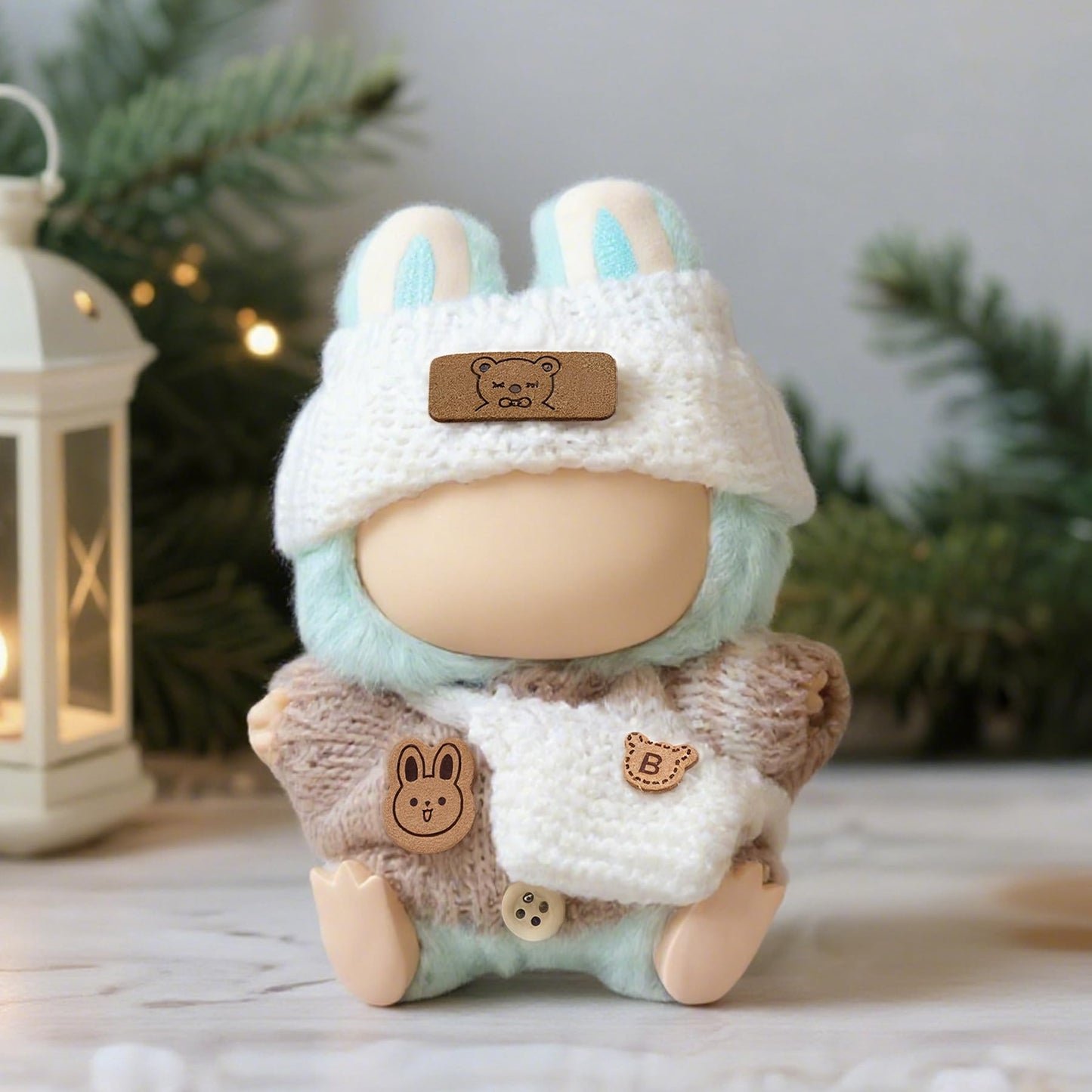 Clothes for 17cm Dolls (NO Doll)  Handcrafted Crochet Outfits for 17cm Doll with Accessories Boy and Girl 4-Piece Clothes Set  Cute Stylish Clothing with hat and Bag for Dolls Dress up (Khaki)