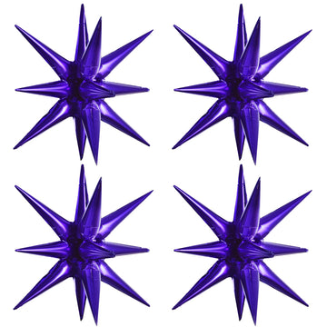 Toniful 4 Pcs 22Inch 4D Dark Purple Explosion Star Mylar Balloons 14Point Purple Star Balloons For Party Backdrop Christmas,New