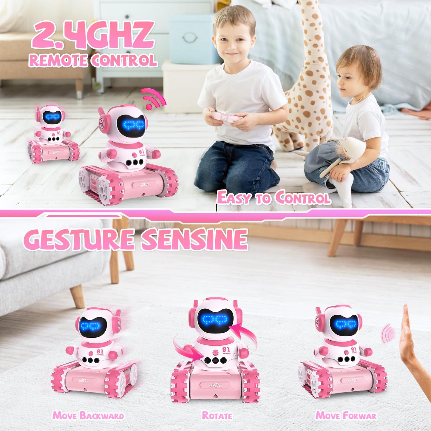 Interactive Robot Alarm Clock And Remote Control Car For Kids - Educational Toy With Gesture Sensing, Dance Moves, Led Emoji Eye