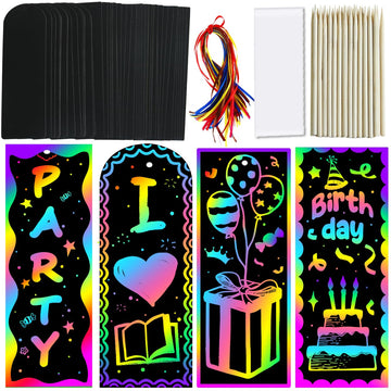 ZMLM Scratch Paper Art Bookmarks Kids: 36 Set Magic Rainbow DIY Art Craft Paper Bookmark Gift Tag Party Favor Goodie Bags Stuffe