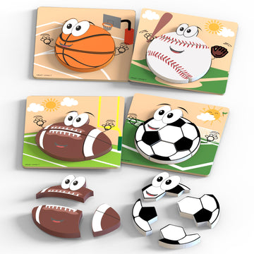 Wooden Puzzles For Toddlers 2-4 | Sports Puzzles | Wood Puzzles For Kids, Toddler Sports Toys For Toddlers, Basketball Toy, Foot