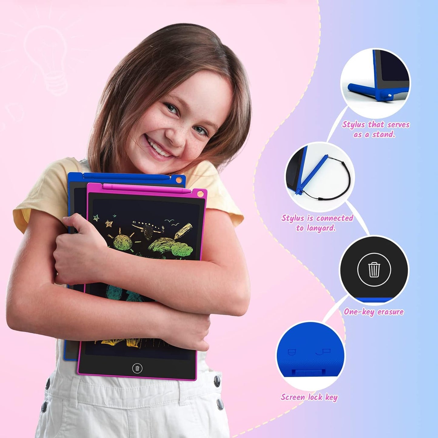 TECJOE LCD Writing Tablet - 10" Colorful Doodle Board for Kids, Dark Blue Magenta, Model H10A, Ideal Learning Toy for Ages 3-6