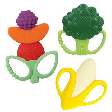 Infantino Farmers Market Teether Gift Set - Set Of 3 Bpa-Free Fruit & Veggie Textured Silicone Teethers For Soothing Sore Gums, 
