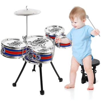 M Sanmersen Kids Drum Set Jazz Drum Kit 8 Piece For Toddler Educational Percussion Musical Instruments Drum Toy Playset Xmas Gift For Boys Girls - Blue