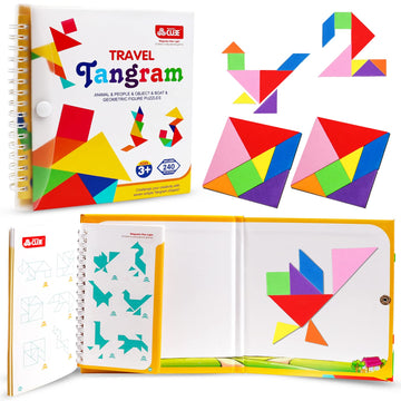 Travel Tangram Puzzle Magnetic Puzzle Book Game Road Trip Game Jigsaw Shapes Dissection STEM Games with Solution IQ Educational Toy for Kid mature-themed Challenge Brain Teasers 240 Patterns(2Pcs Tangrams)