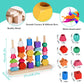 Montessori Bead Sequencing Toy Set, Wooden Stacking Blocks & Lacing Beads & Matching Shape Colors Stacker, Montessori Toys for 2