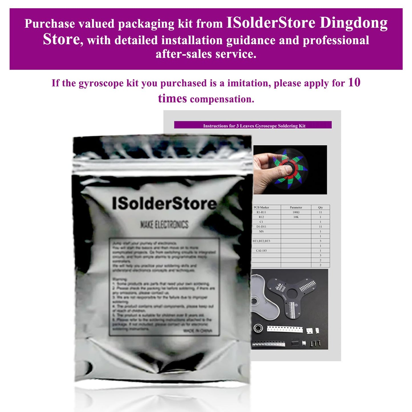 ISolderStore Soldering Practice Kit - 3 Leaves Gyroscope DIY Project for Kids & Adults, Plastic Build