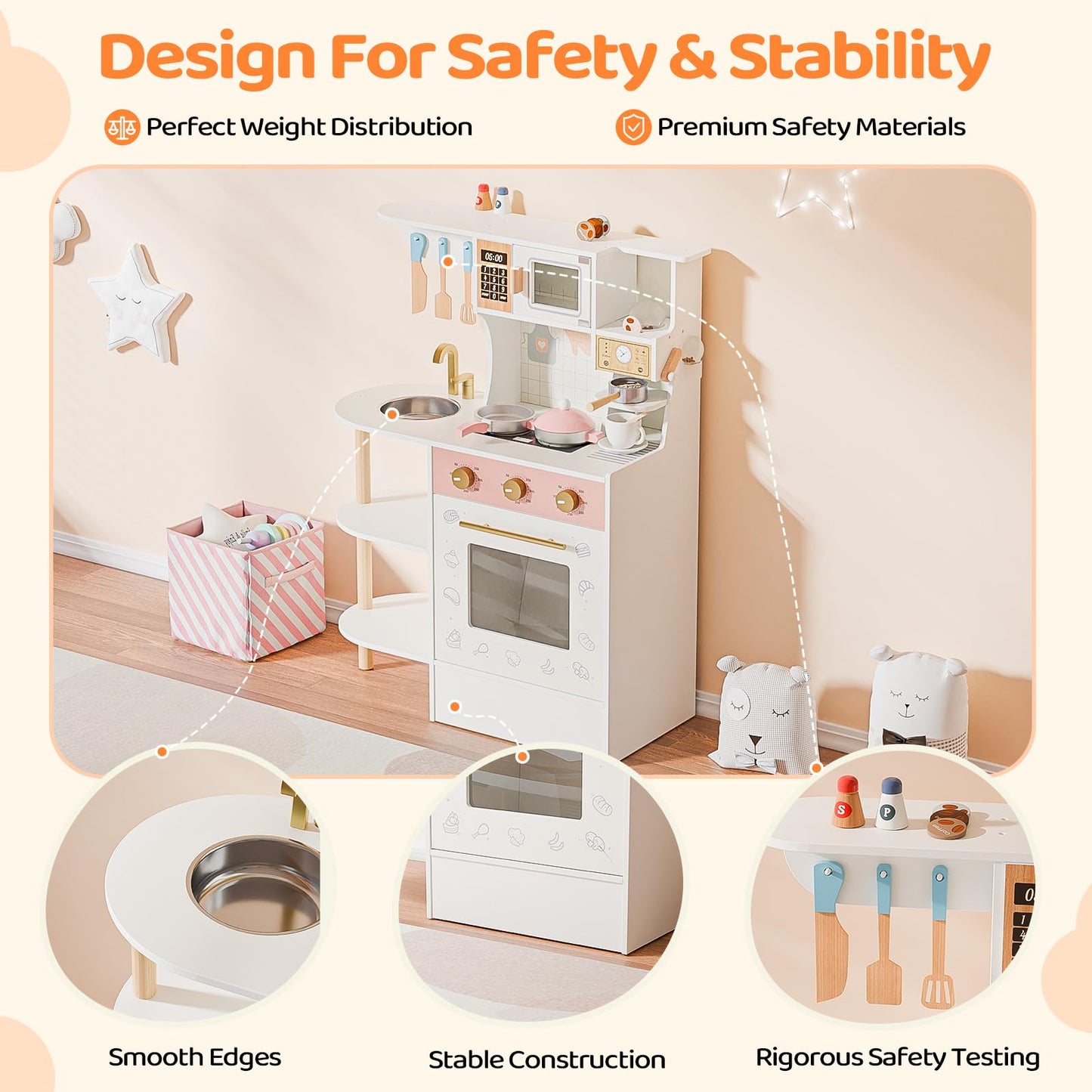 Joymor Kids Play Kitchen Sets, Toddler Kitchen W/Kitchen Sink & Ample Play Kitchen Accessories, Ideal For Creative Pretend Play