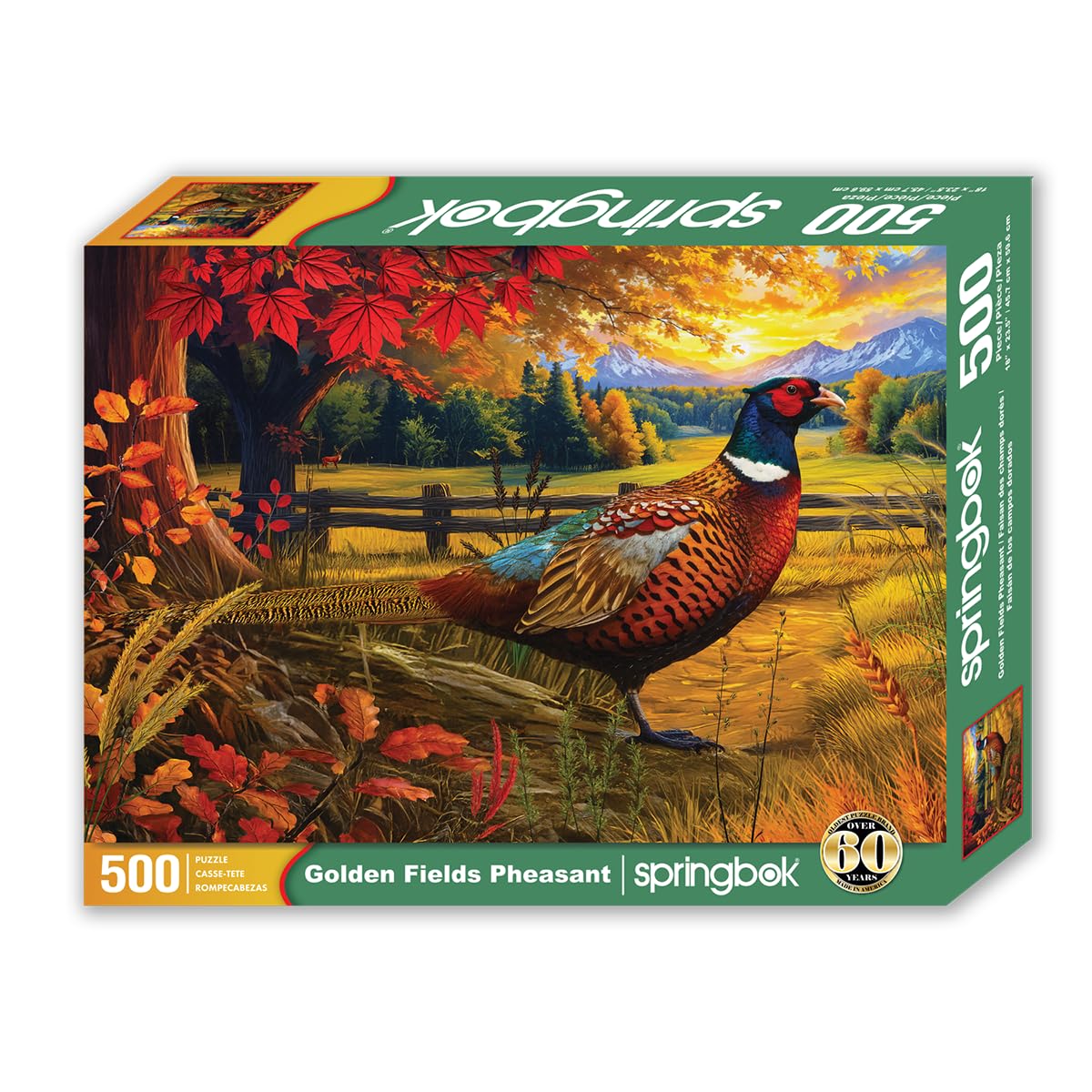 Springbok 500 Piece Jigsaw Puzzle - Golden Fields Pheasant in Fall Scene - Unique Cut Cardboard - 18x23.5 inches - Model 33-01773