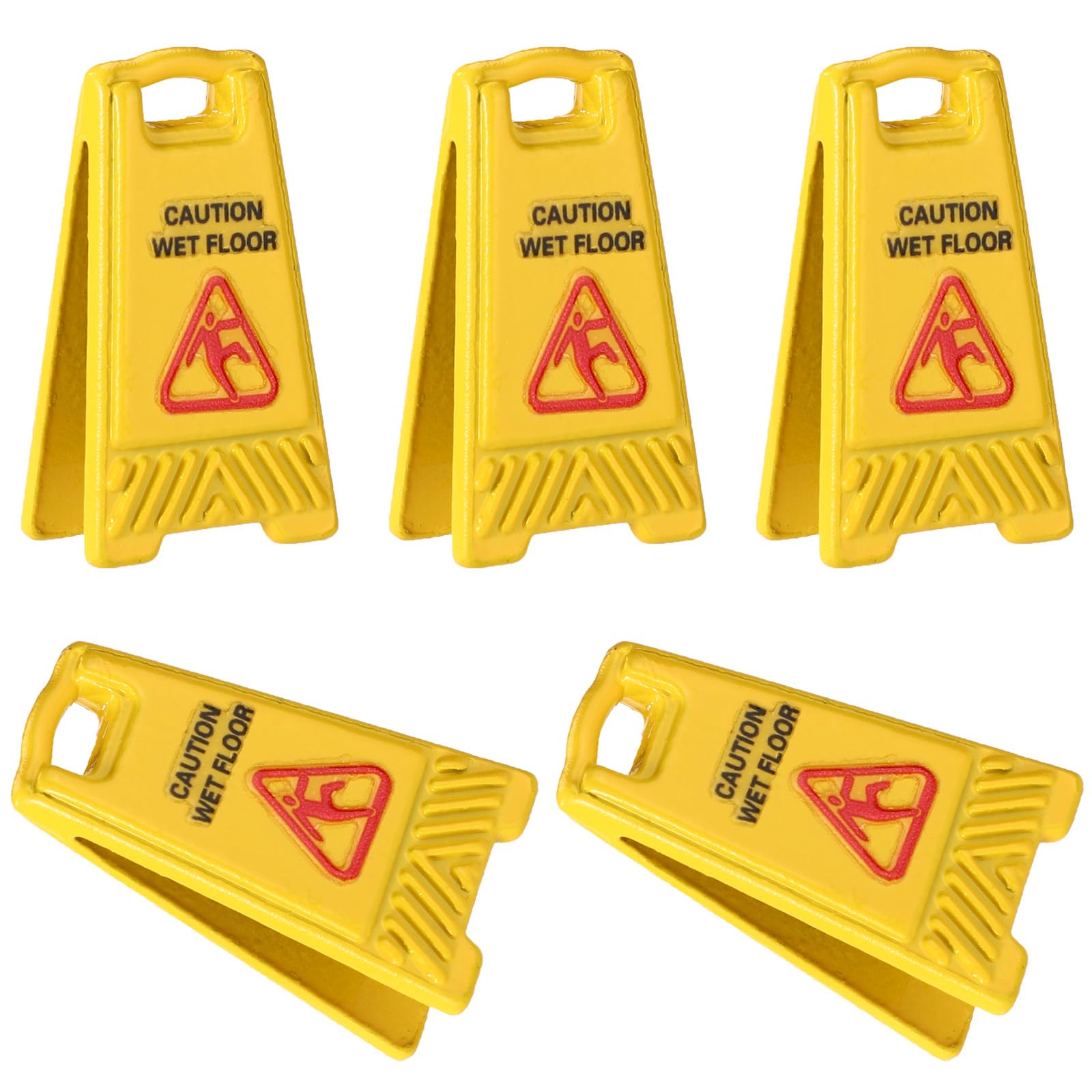 5Pcs Miniature Wet Floor Warning Signs, Yellow Dollhouse Wet Floor Warning Signs Dollhouse Realistic Caution Sign For Role Play