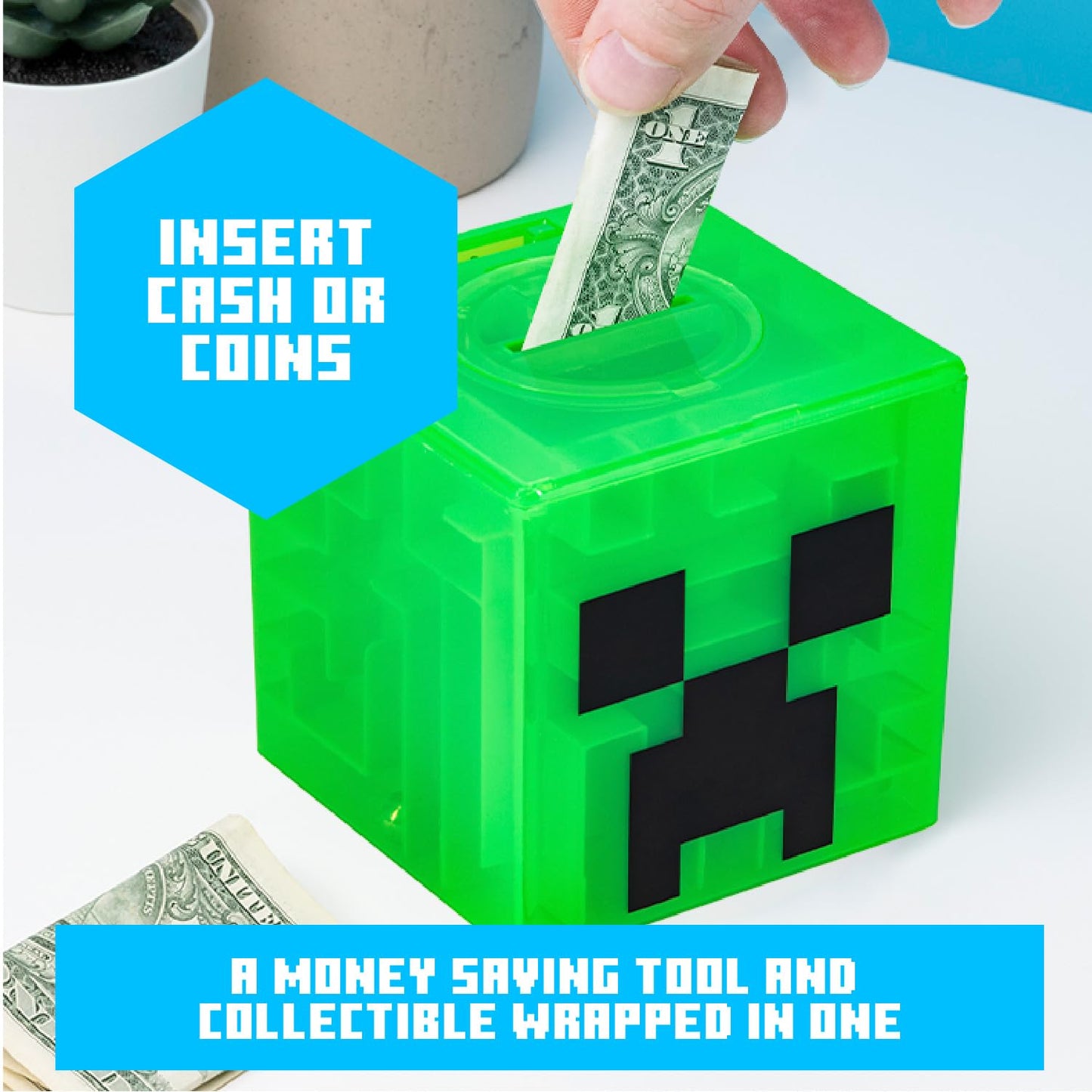Paladone Minecraft Creeper Maze Safe, Complete The Maze To Unlock Money, Fun Minecraft Block Collectible Toy And Piggy Bank For