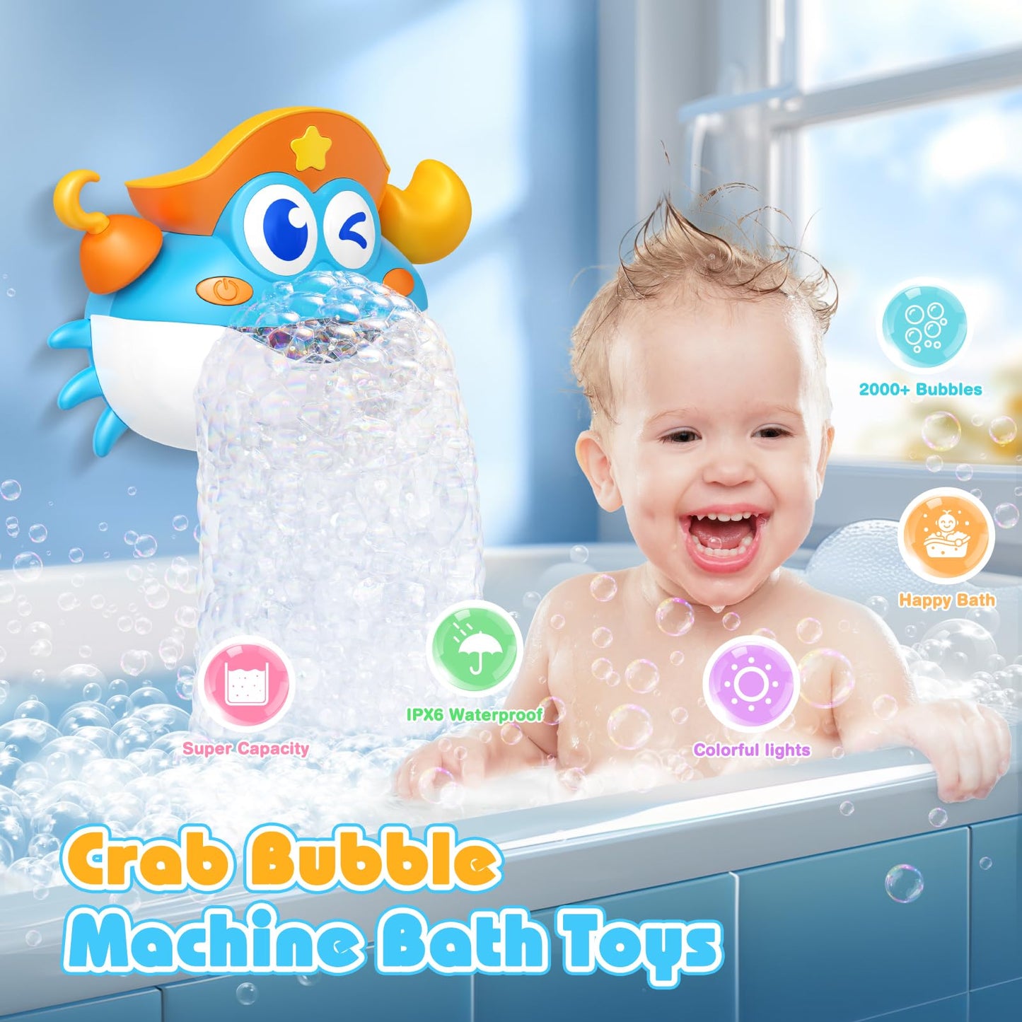 Bath Toys Crab Baby Bath Toys Light Up Bath Bubble Machine with Colourful RGB Light Great Birthday Gift for Boys and Girls Toddler Toy for Kids Ages 1-3 4-8