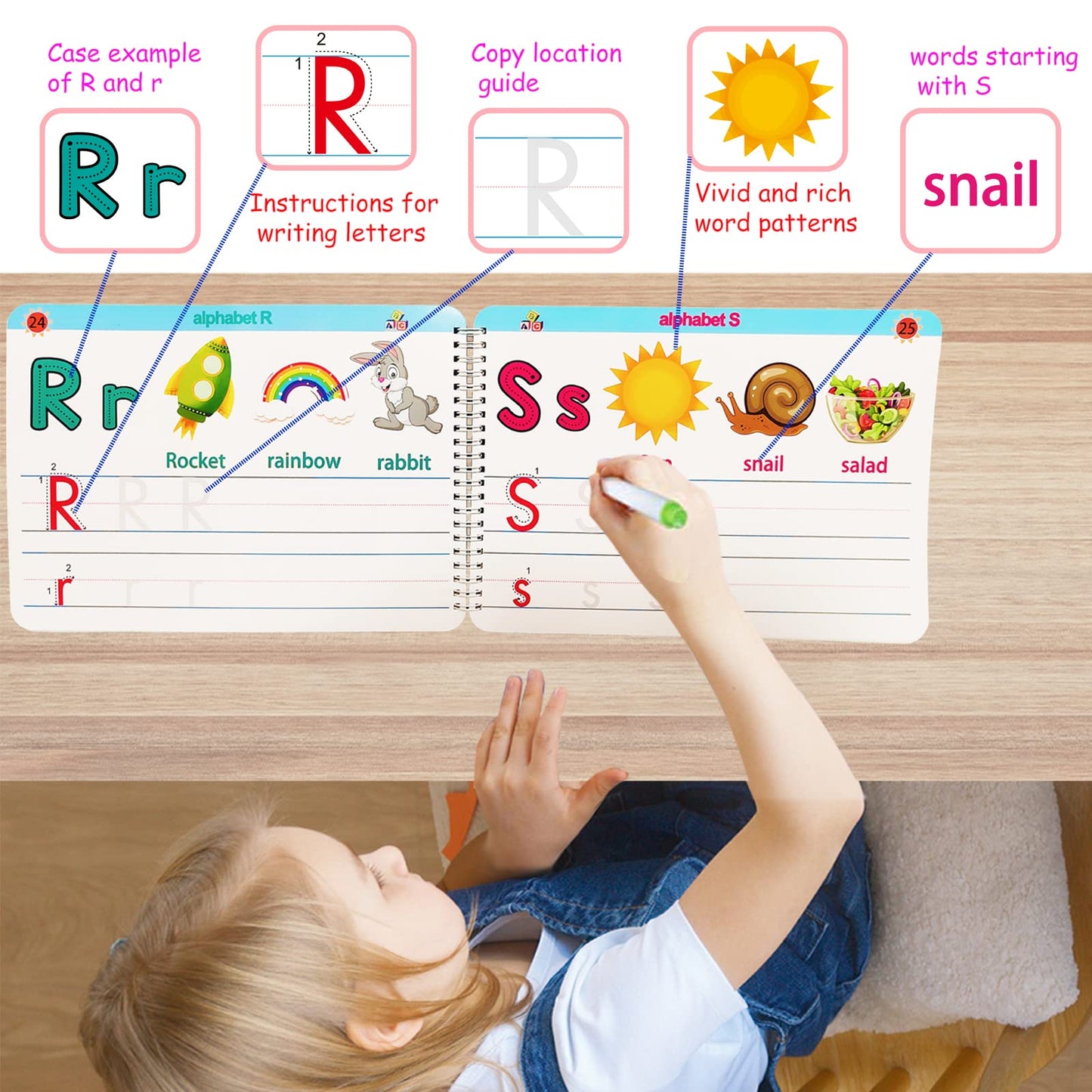 Alianfly Preschool Learning Activities Educational Workbook - Toddler Prek Montessori Handwriting Practice Activity Tracing Toys